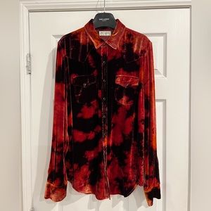 SAINT LAURENT YSL Bleach Velvet Classic Western Shirt in Red (XL men’s)